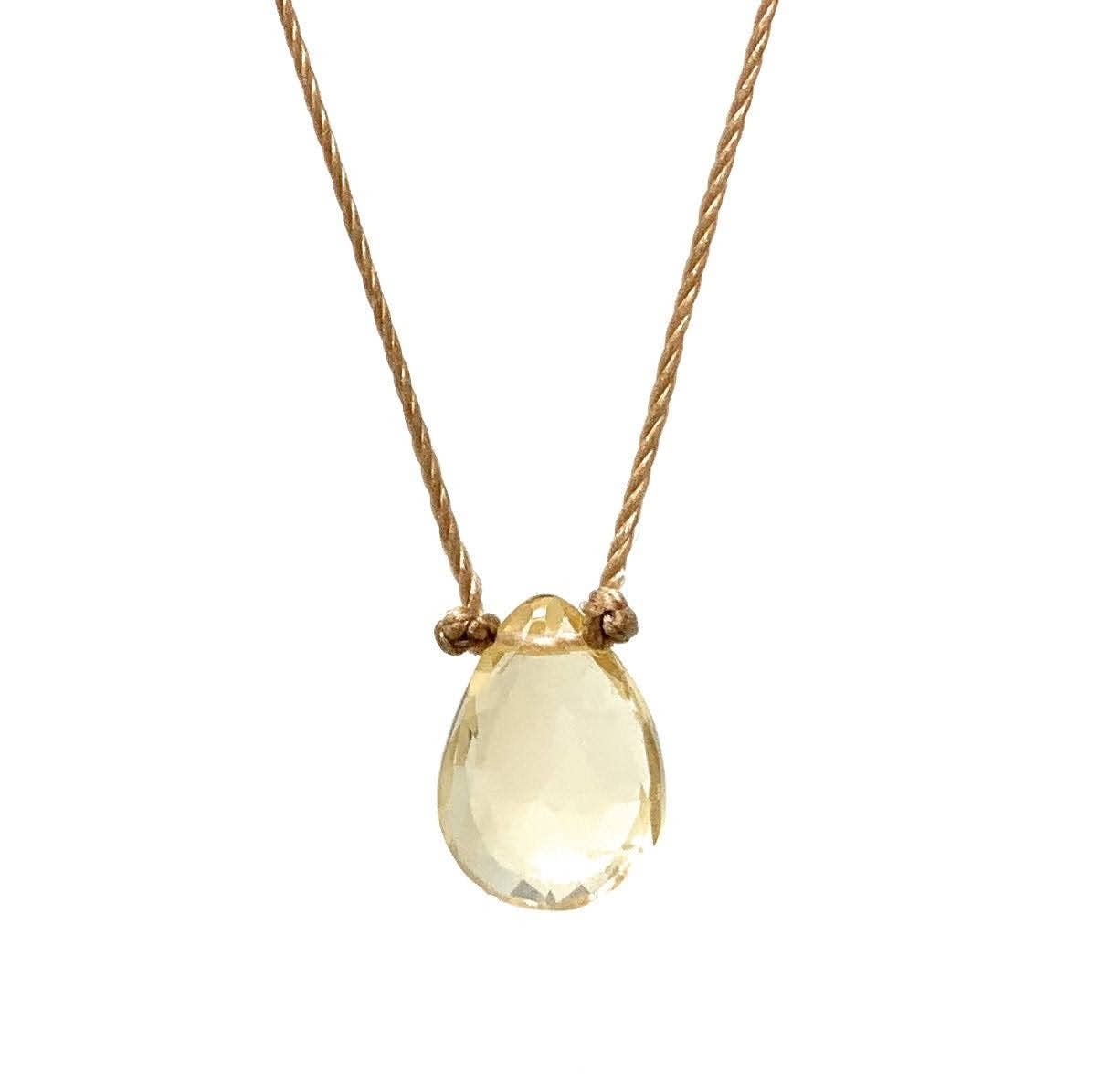 Citrine Faceted Teardrop Cord Necklace: 16, 18, or 20"