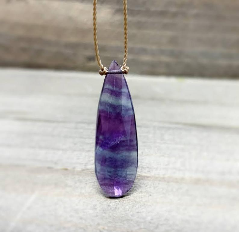 Fluorite Teardrop Necklace: 16, 18, or 20"