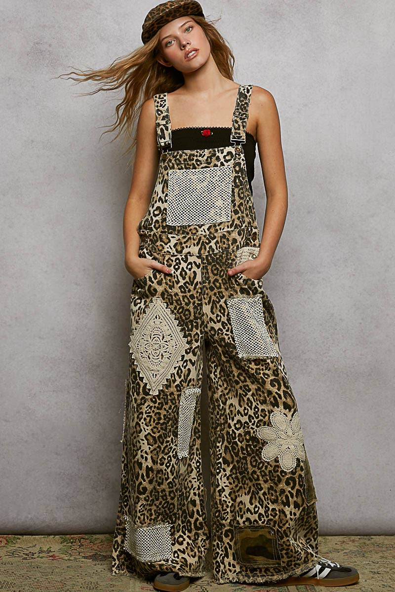 Crochet Contrast Patch Detail Chest Pocket Woven Overalls
