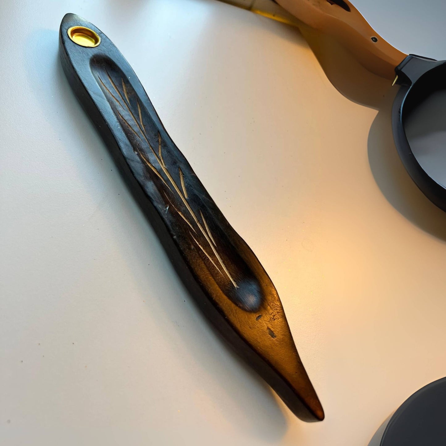 Hand Carved Wooden Incense Holder – 10.5” Canoe Shaped