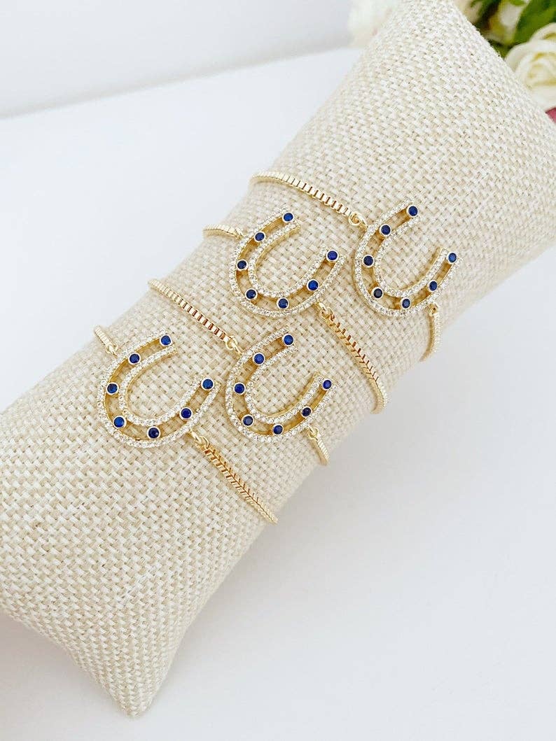 Horseshoe, Lucky Charm, Zircon and Rose Gold, Adjustable Bracelet