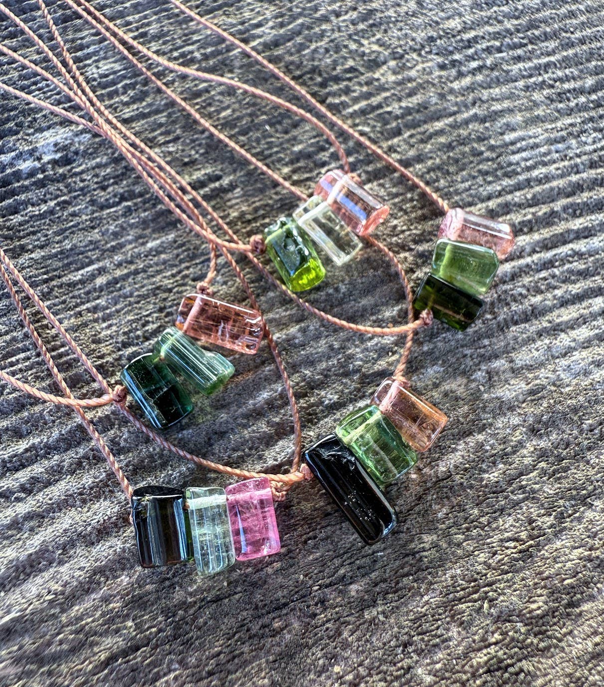 Multi Tourmaline Smooth Stick Bar Cord Necklace