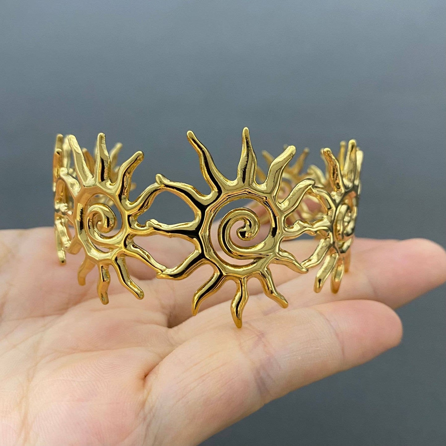 18K Gold Plated S.Steel Vortex Sun Adjustable Cuff