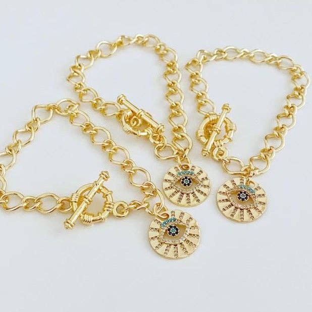 Evil Eye Gold Chain Toggle Bracelet