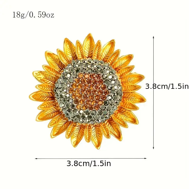 Vibrant Sunflower Brooch, Rhinestones, Elegant 1.5"