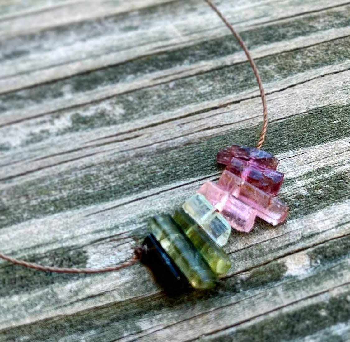Multi Tourmaline Stick Bar Necklace: 18" or 20"
