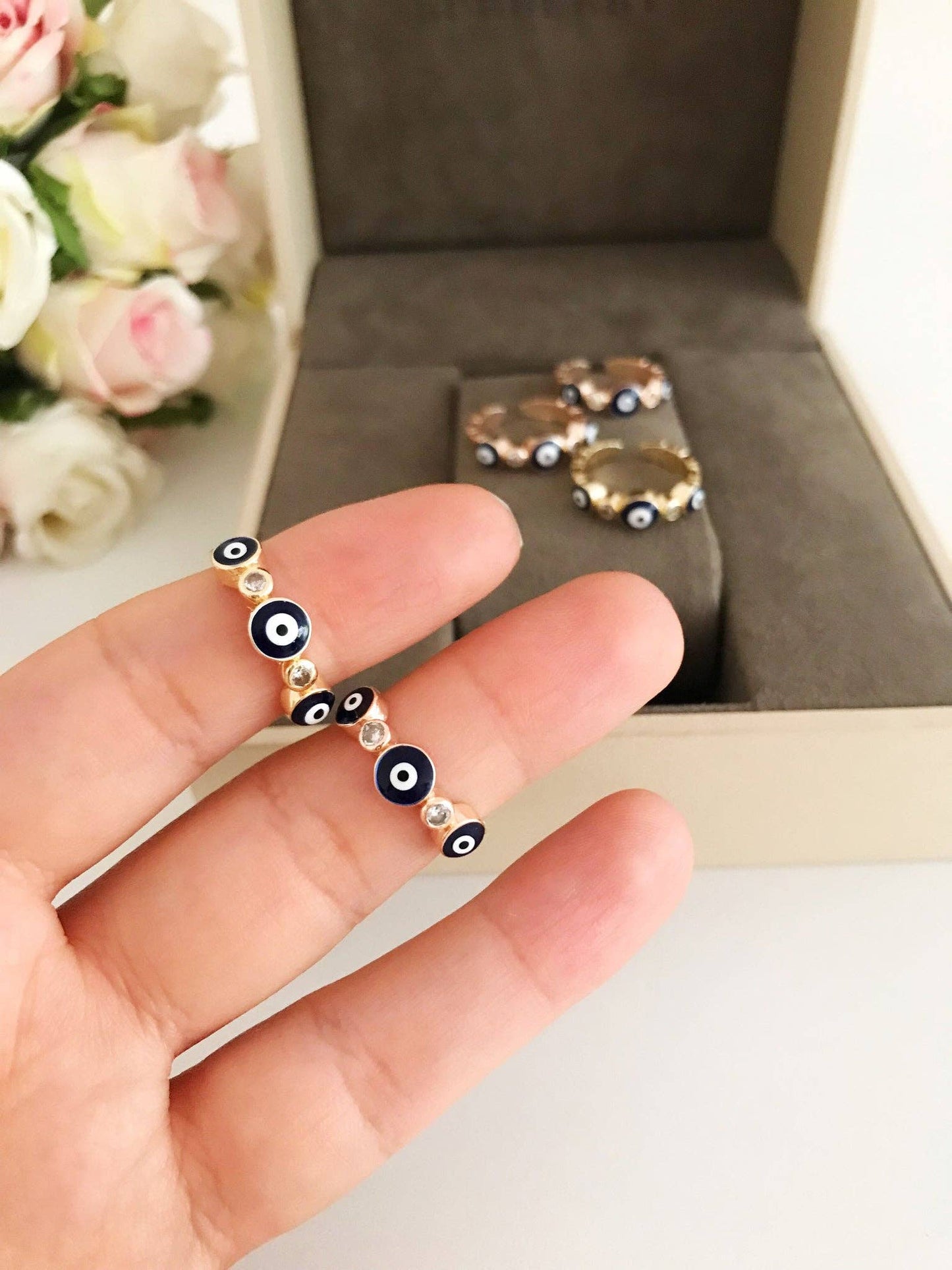 Greek Blue Evil Eye Ring