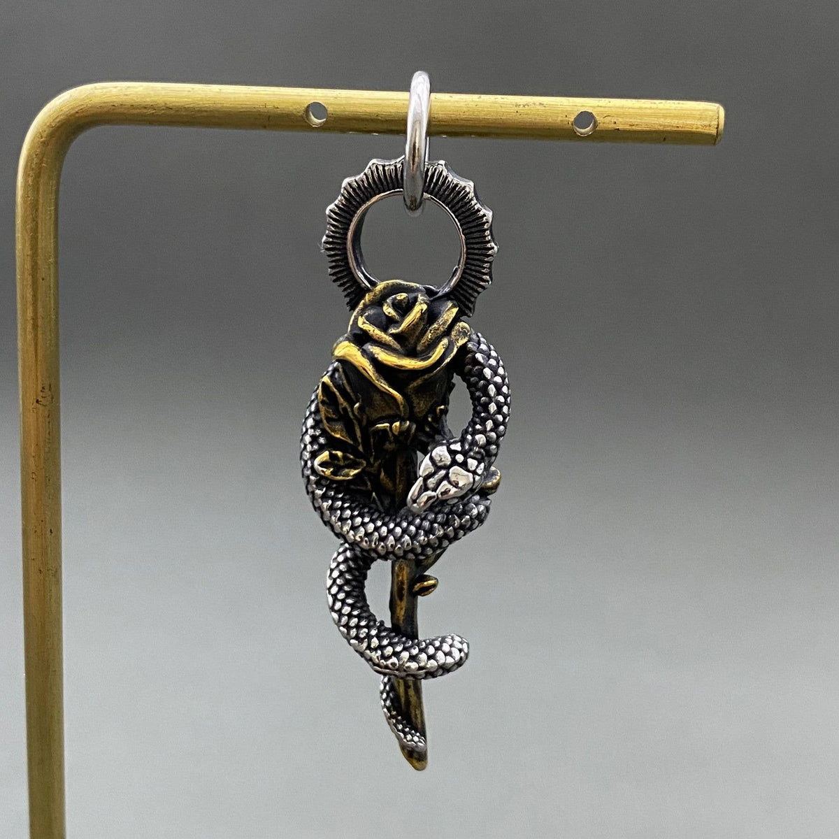 Snake Coiled Around The Rose S.Steel Pendant