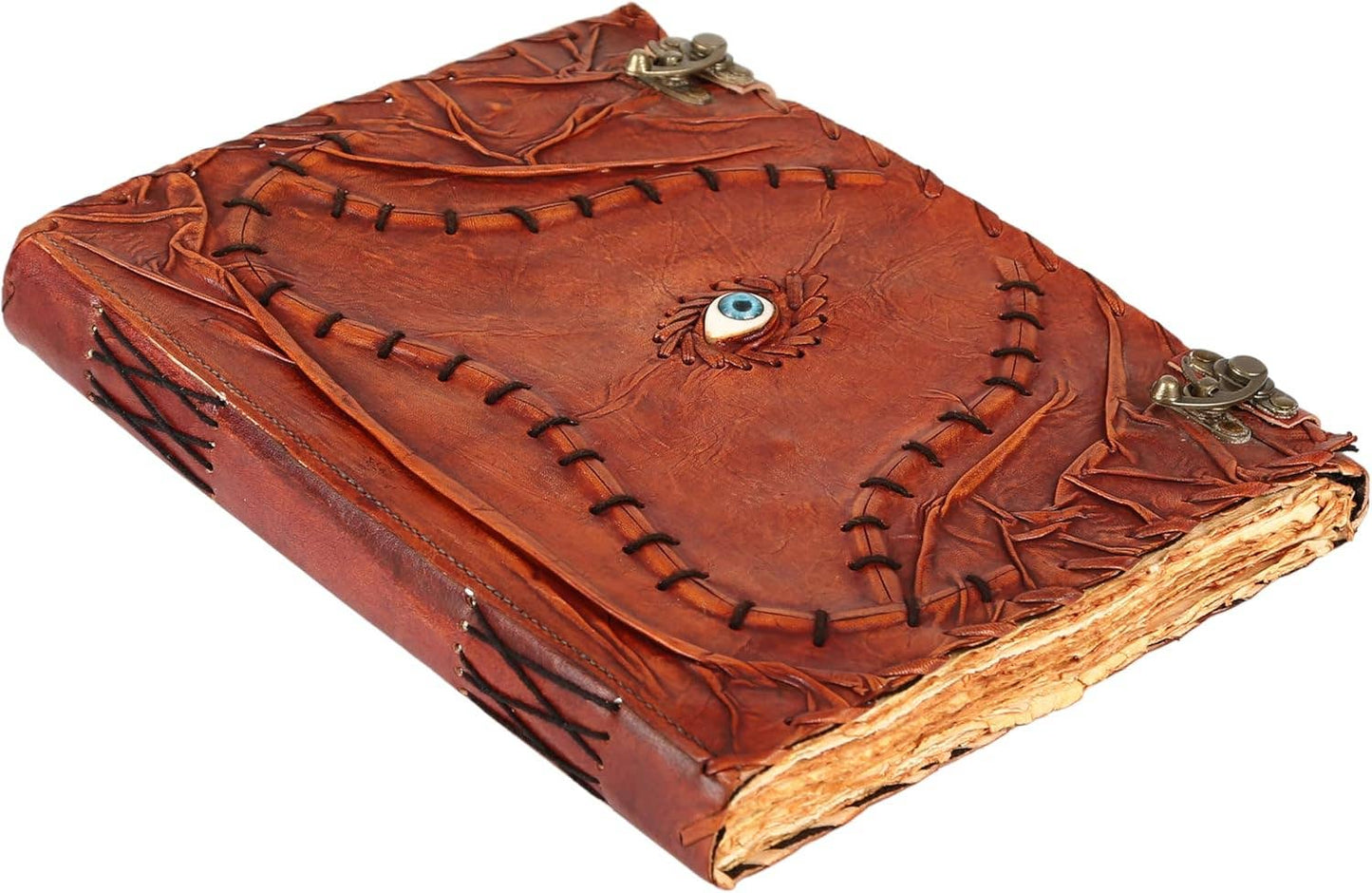 TUZECH Cutomizable Hocus Pocus Book of Spells Leather Journal Third Eye Deckle Edge Paper Grimoire Journal Vintage Book of Shadows Seven Chakra Antique Spell Book Lock Clasp Notebook Witch