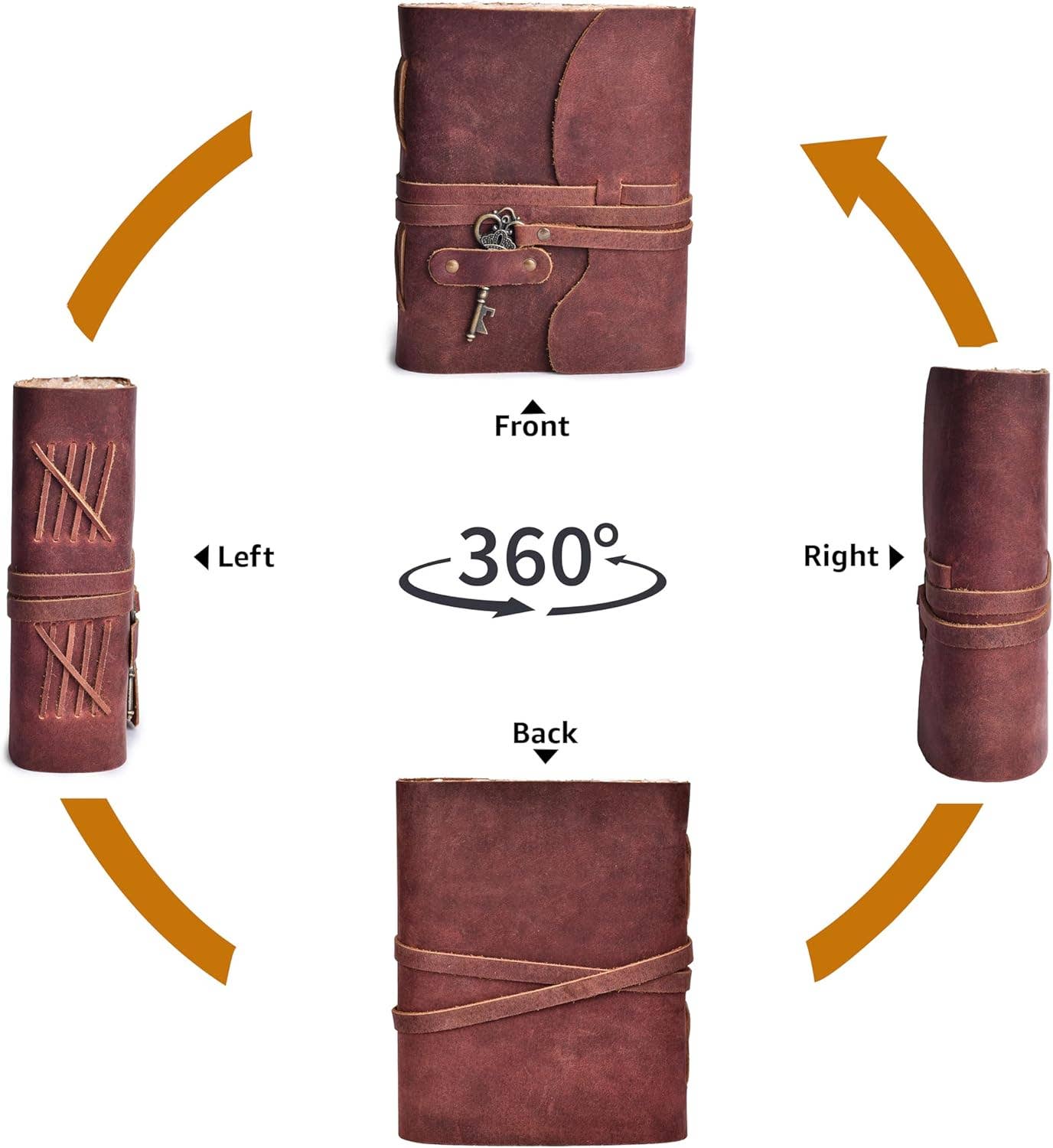 Tuzech Handmade Vintage Genuine  Leather Belt and Key Diary