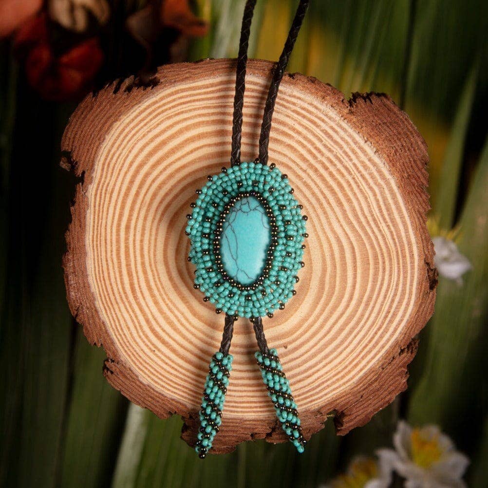 Eilat Stone - Native Beaded Bolo Tie in Vibrant Turquoise