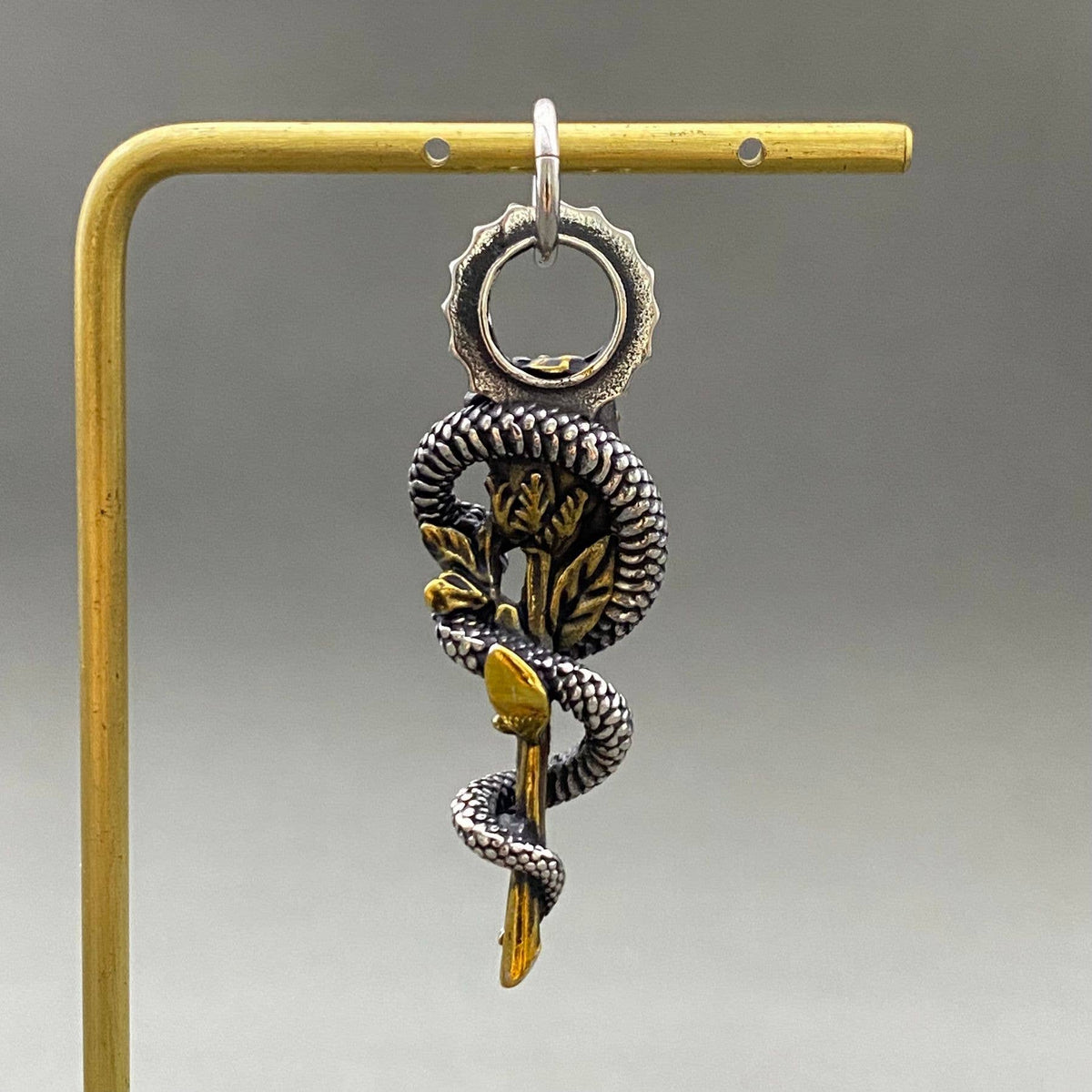 Snake Coiled Around The Rose S.Steel Pendant