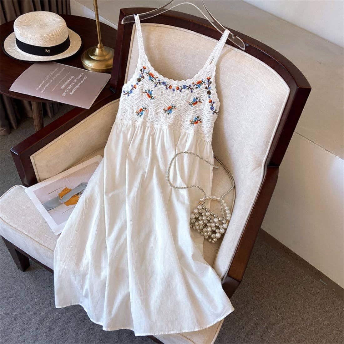 Crosa - Bohemian Style Midi Dress: BEIGE / AVERAGE