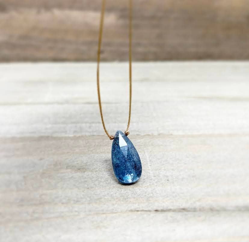 Teal Moss Kyanite Faceted Teardrop Necklace: 16, 18, or 20 inches