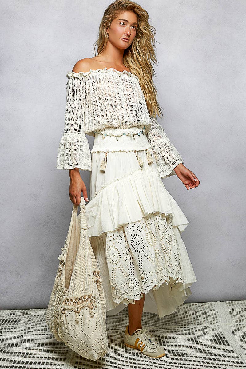 Mirror Dangle Tassel Lace Patched Hobo Bag