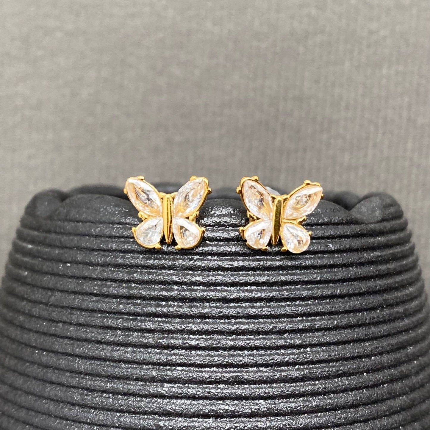 Zircon Inlaid Butterfly 18K Golden S.Steel Stud Earrings