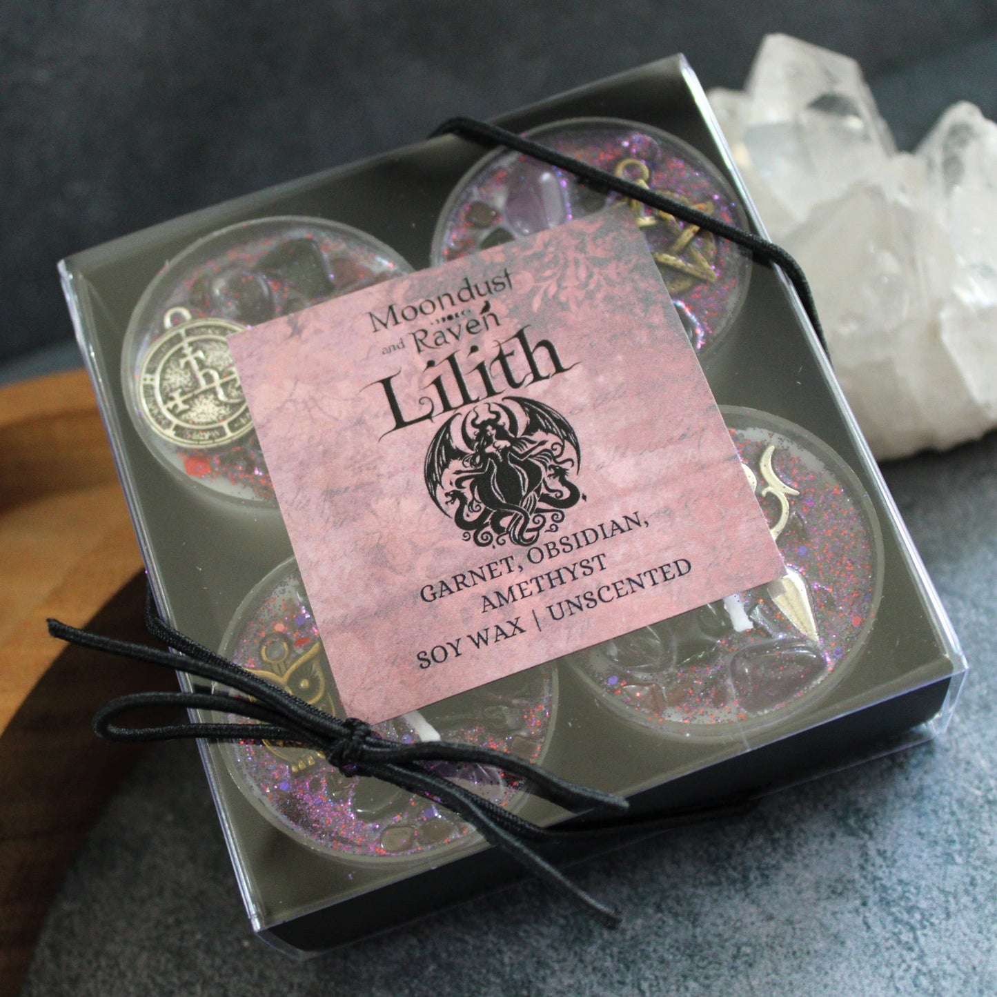 Lilith Tealight Crystal Candles, Ritual Candles