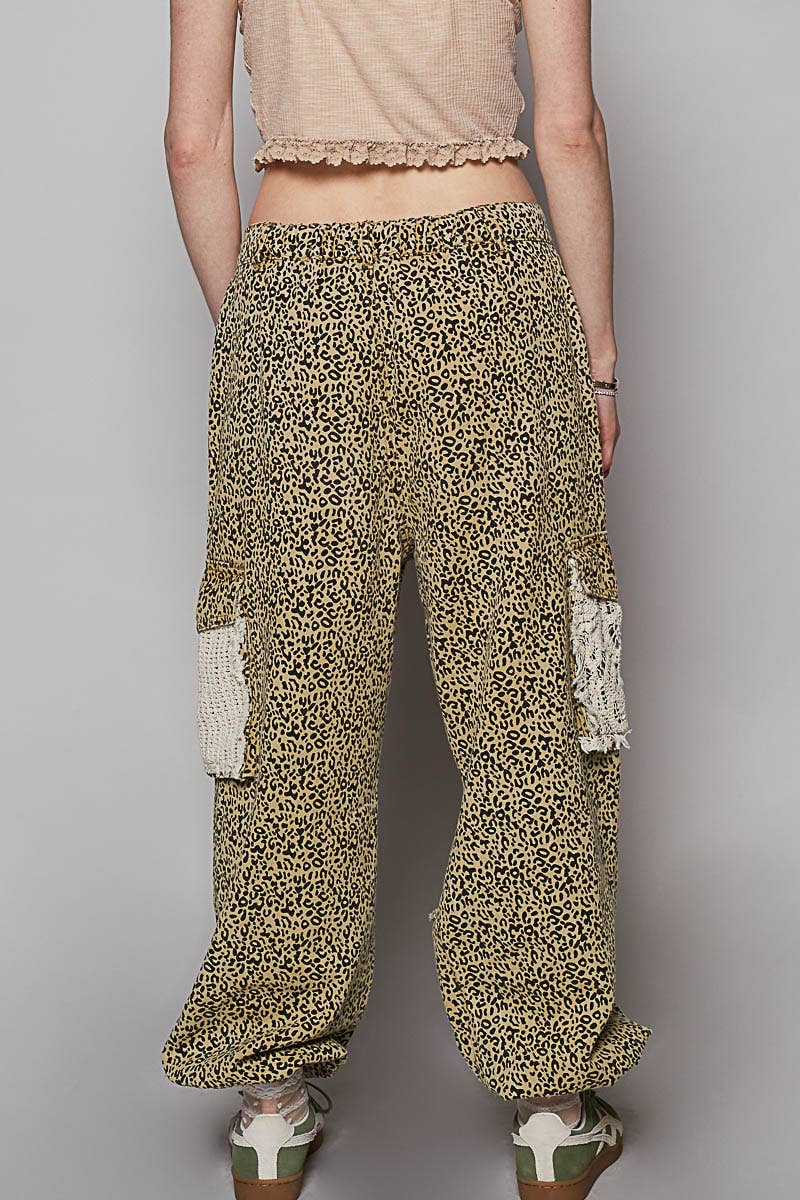 Vintage Wash Crochet Patches Distress Jogger Pants CAMO