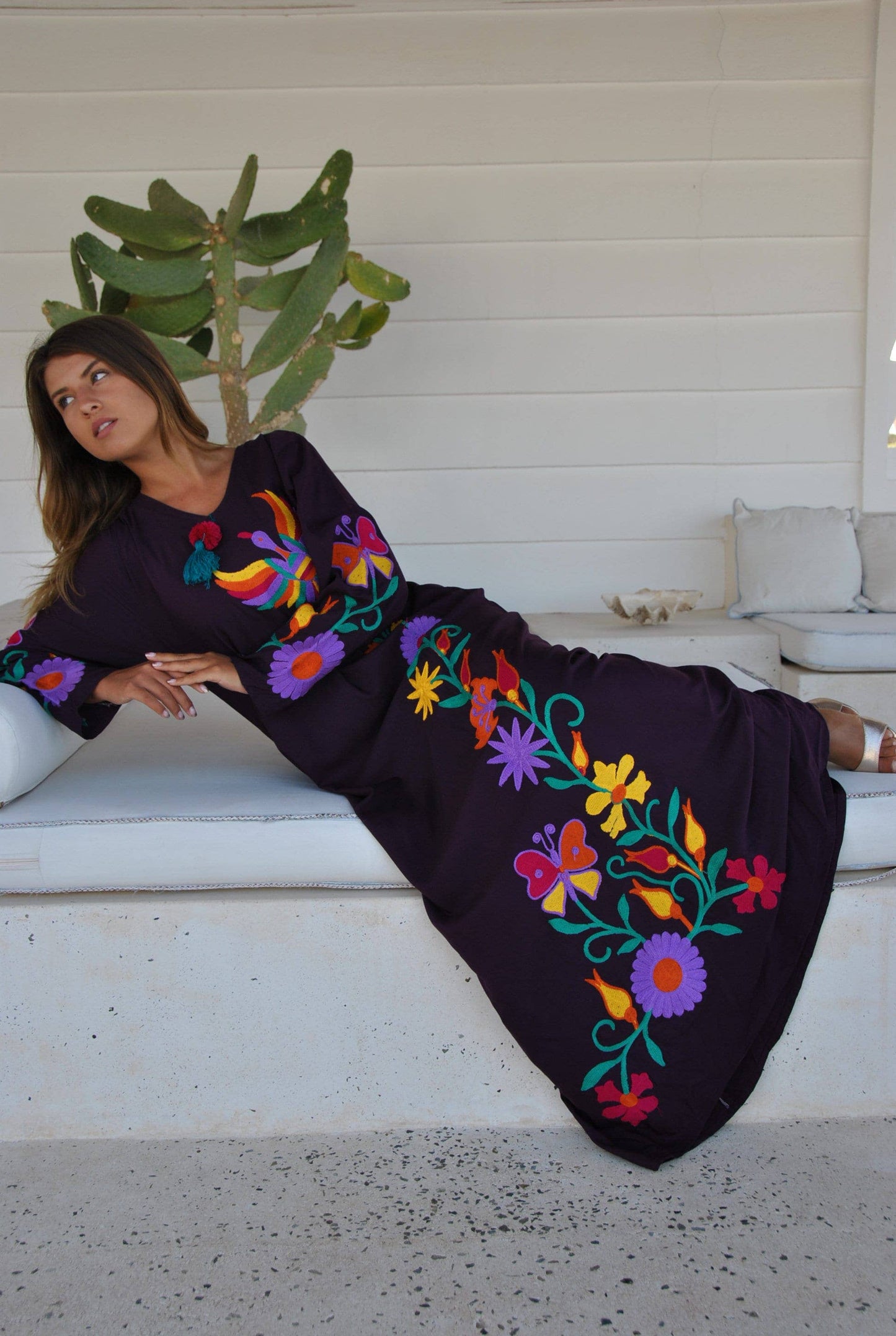 Purple peacock embroidered Caftan, caftans for women, embroidered Caftan dress, Caftan maxi dress, Caftans for women, cotton Caftans: M