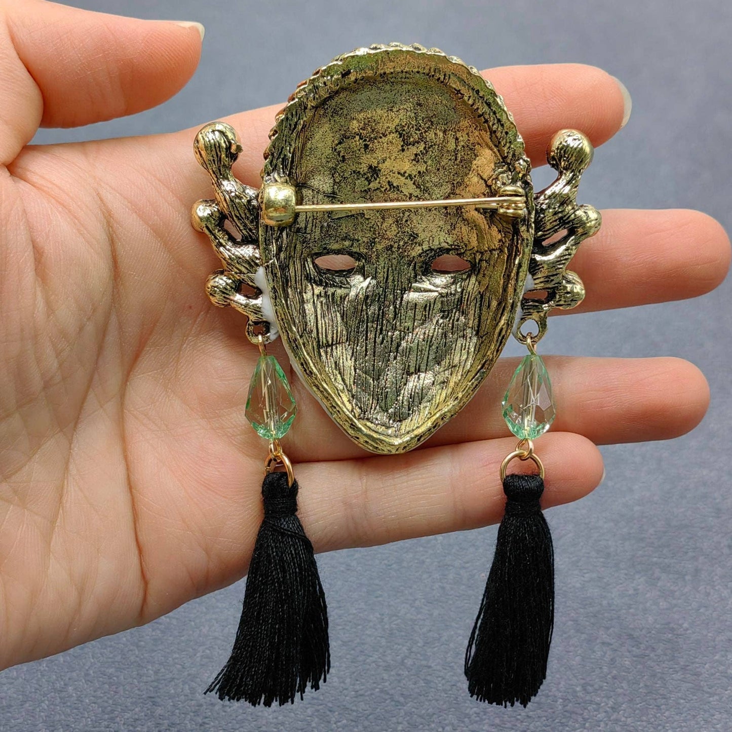 Rhinestone Enamel Queen Mask Brooch