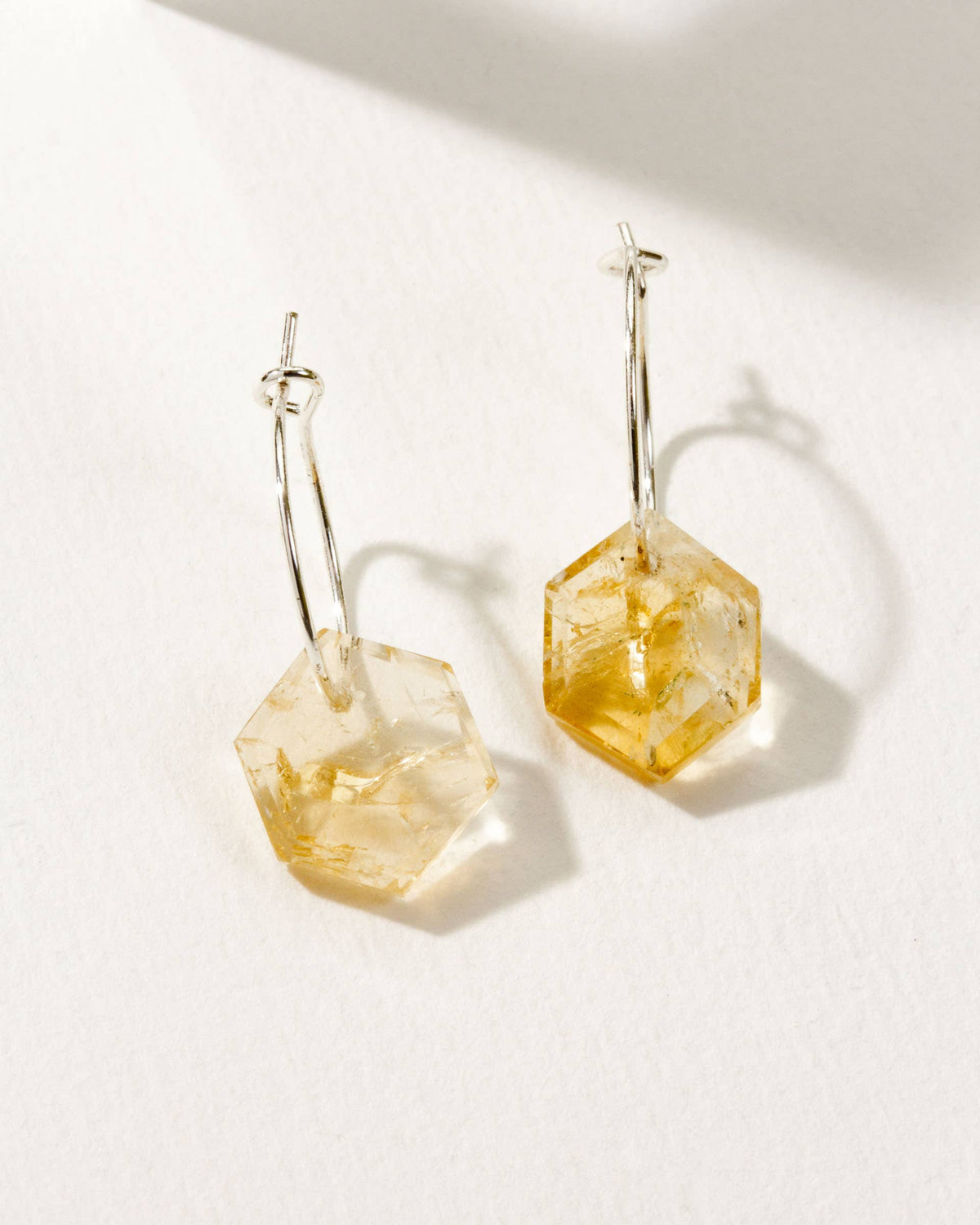 Sterling Silver Geometry Mini Hoop Earrings- Citrine