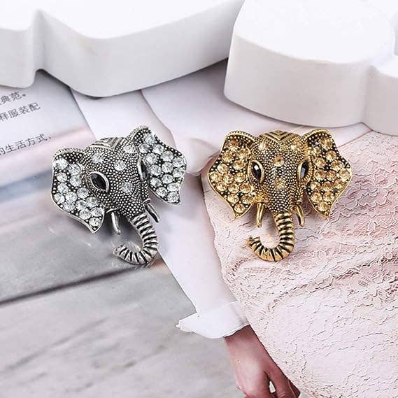 Sparkling Elephant Head Brooch – Crystal Accent Pin
