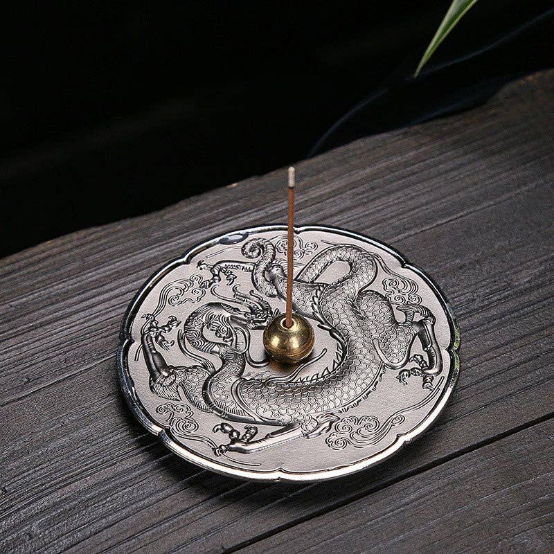 Dragon Incense Holder Vintage– Round Ritual Tray (3.5'X0.5')