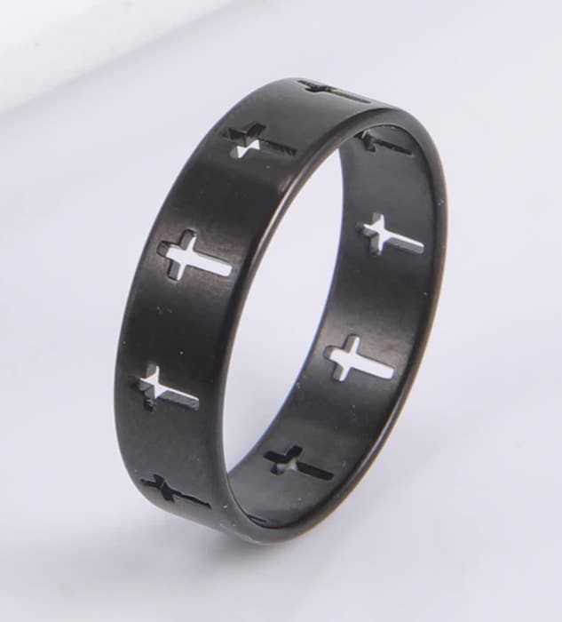 Many Cross Cutout Stainless Steel Ring