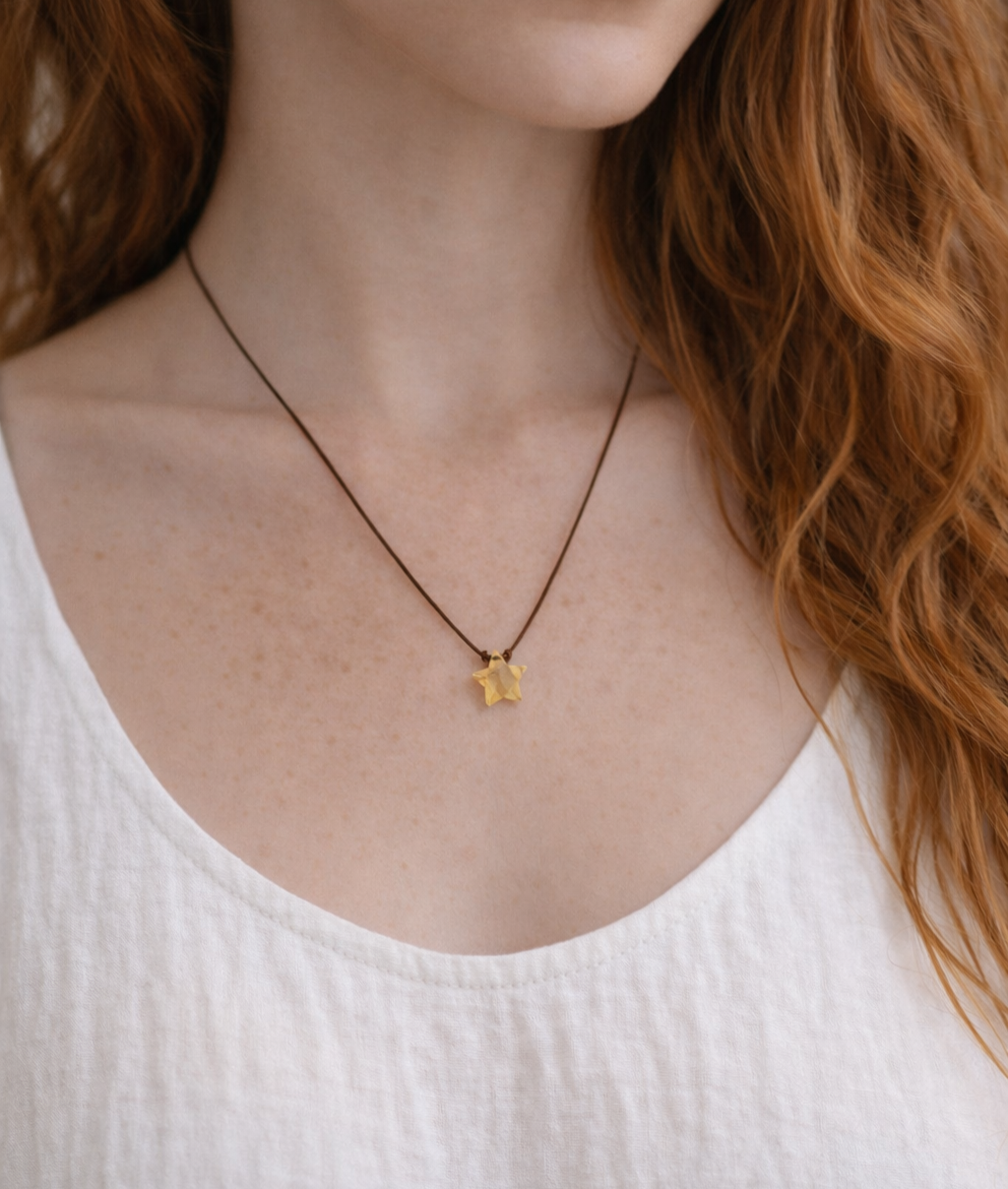 Citrine Faceted Star Cord Necklace