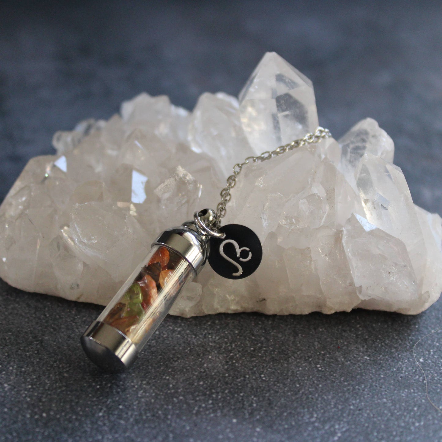 Leo Crystal Vial Necklace, Zodiac Astrology Witchy Gift