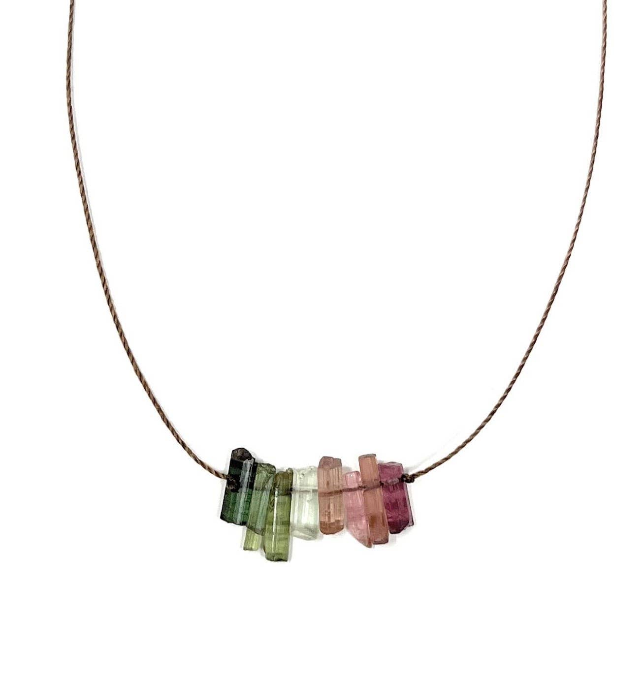 Multi Tourmaline Stick Bar Necklace: 18" or 20"