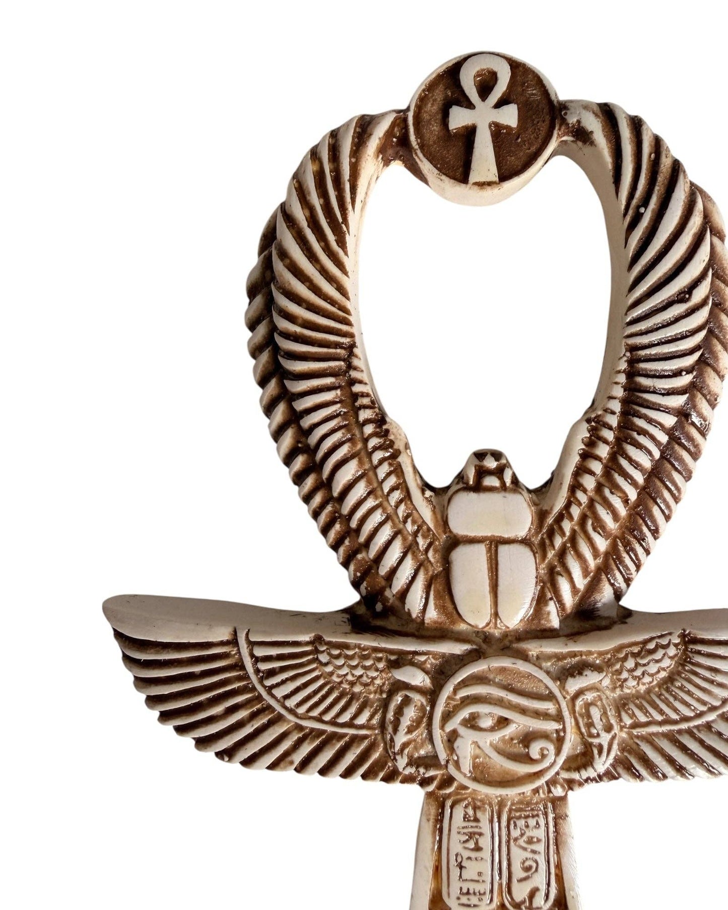 Ankh - Key of Life with Wings Ivory and Brown Basalt