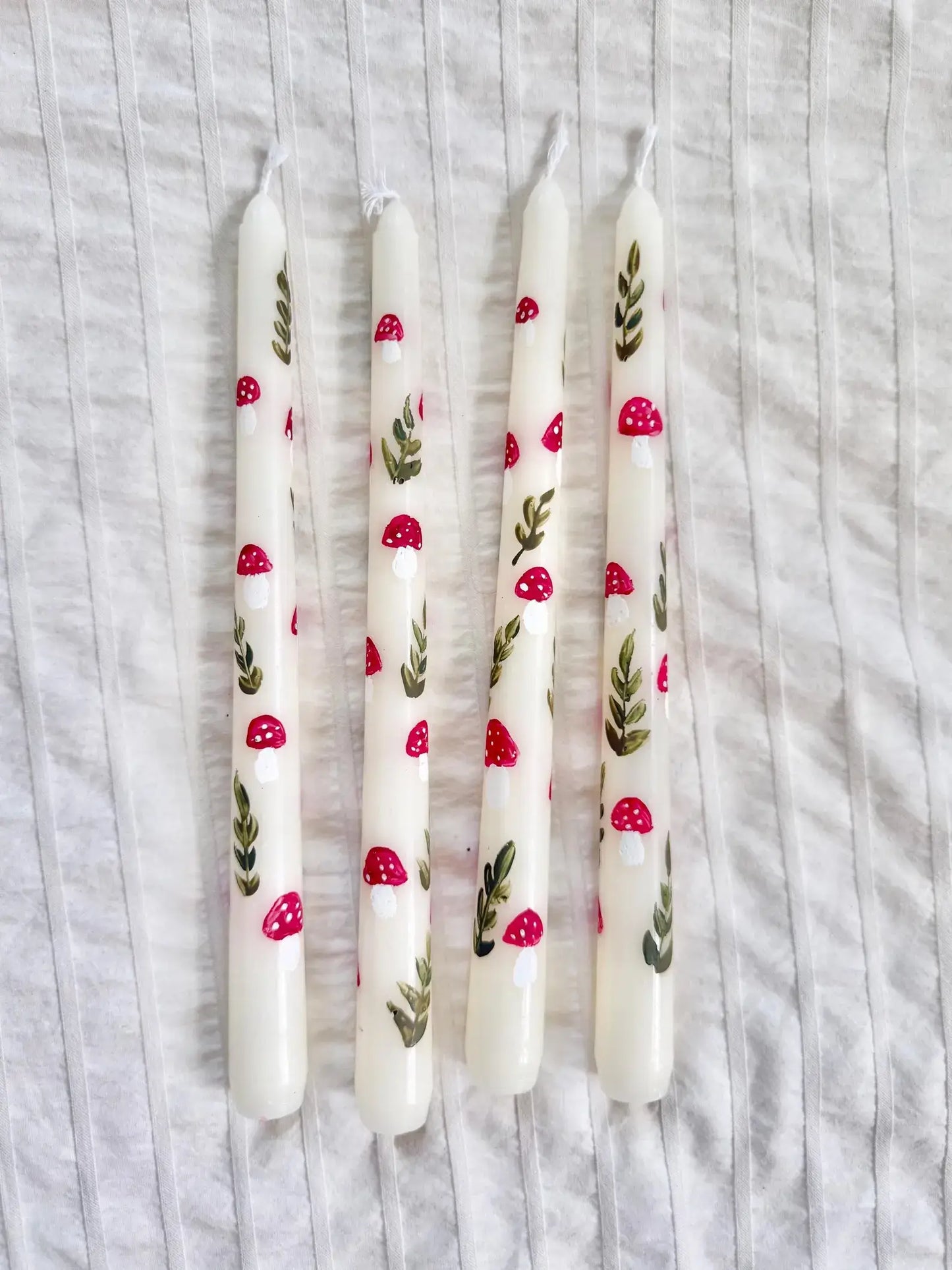 Hand Painted Taper Candle Set of TWO - Mushrooms