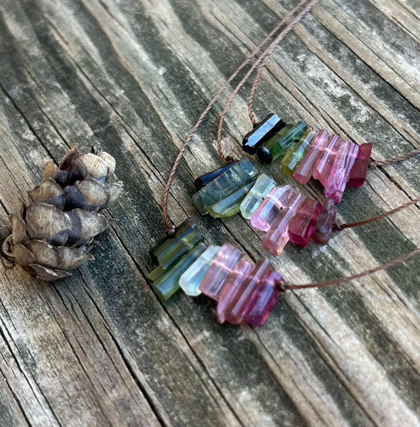Multi Tourmaline Stick Bar Necklace: 18" or 20"