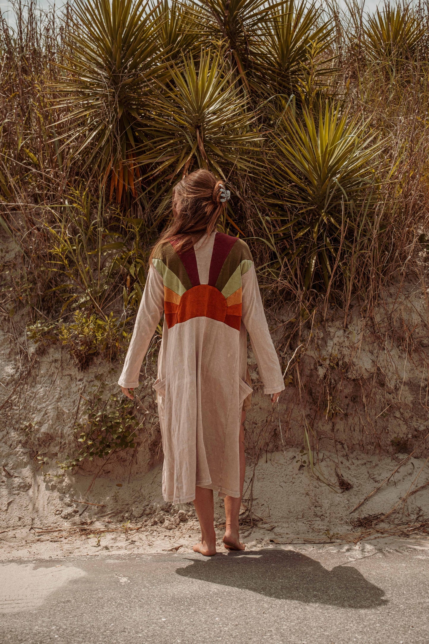 Sun Ray Cardigan, Cotton Earthy Hippie Boho Style Duster: Black / Medium