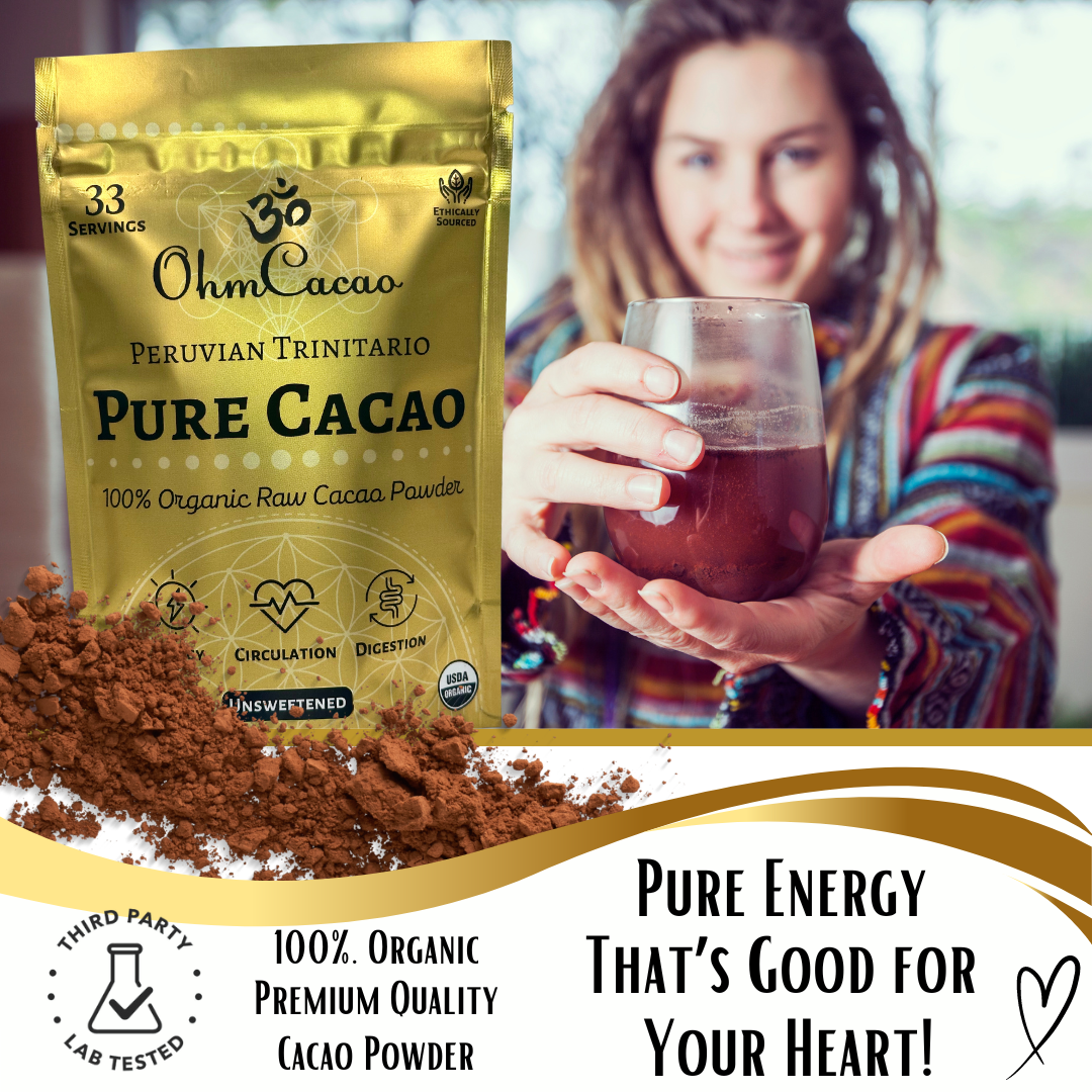 Ohm Pure Cacao | Unsweetened Raw Cacao Powder | 33 Servings - 7oz