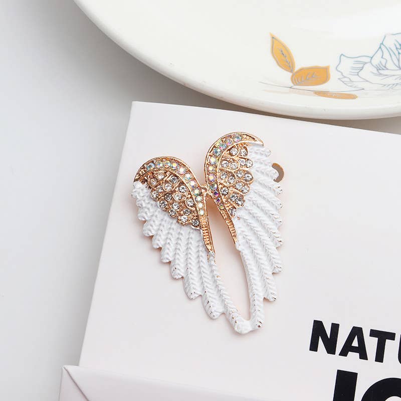 Rhinestone Angel Wing Brooch Pin, Multi Color Options