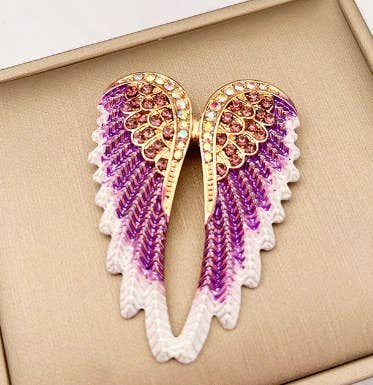 Rhinestone Angel Wing Brooch Pin, Multi Color Options
