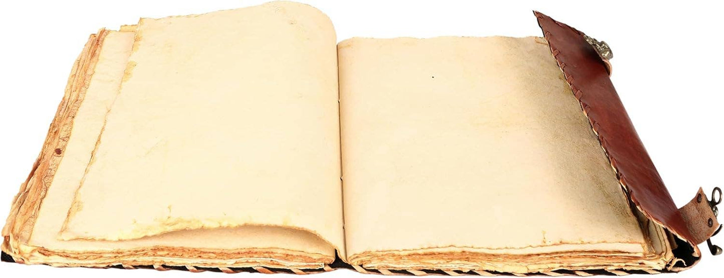 TUZECH Cutomizable Hocus Pocus Book of Spells Leather Journal Third Eye Deckle Edge Paper Grimoire Journal Vintage Book of Shadows Seven Chakra Antique Spell Book Lock Clasp Notebook Witch