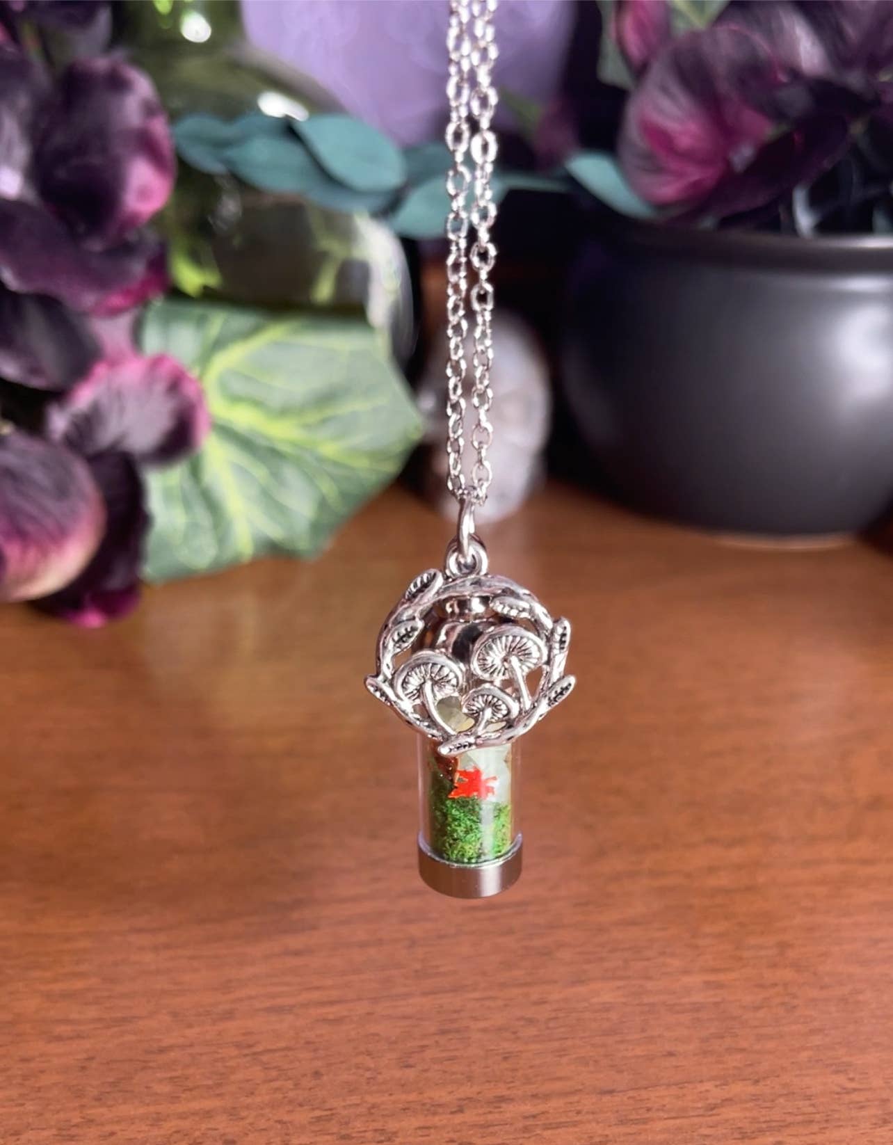 Forest Spell Jar Amulet Necklace, Witchy Crystal Jewelry