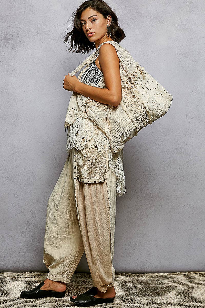 Mirror Dangle Tassel Lace Patched Hobo Bag