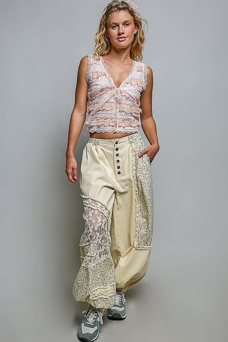 V-neck Sleeveless Cropped Woven Lace Top