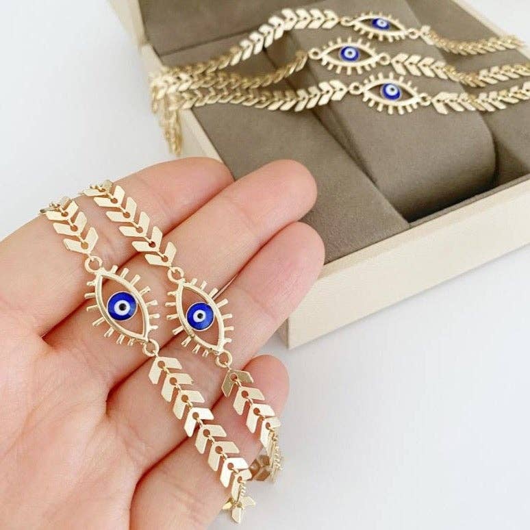 Blue Evil Eye Gold Chain Bracelet