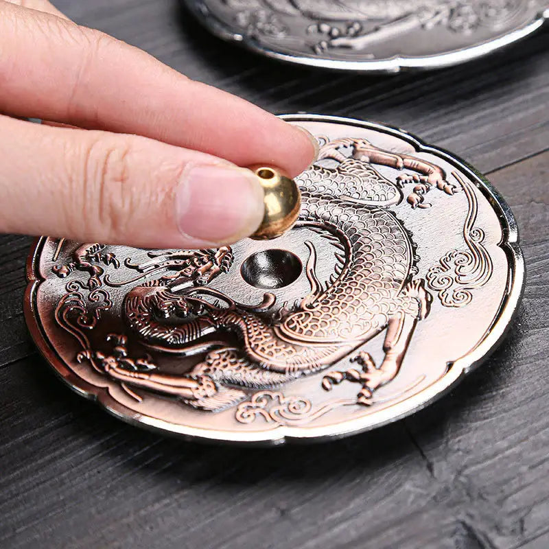 Dragon Incense Holder Vintage– Round Ritual Tray (3.5'X0.5')