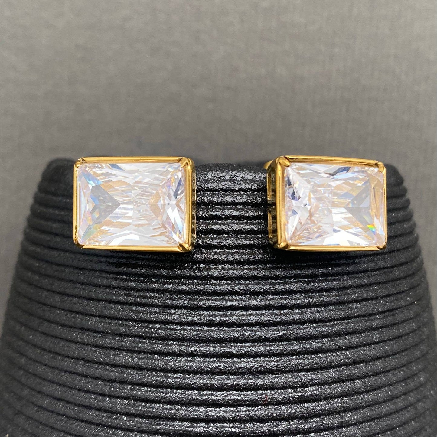 Geometric Zircon 18K Gold Plated S.Steel Stud Earrings