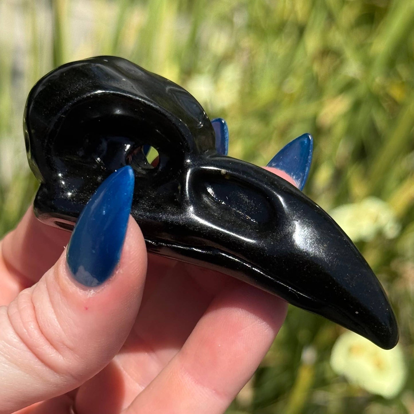 Gold Sheen Obsidian Raven Skull Carving 3"