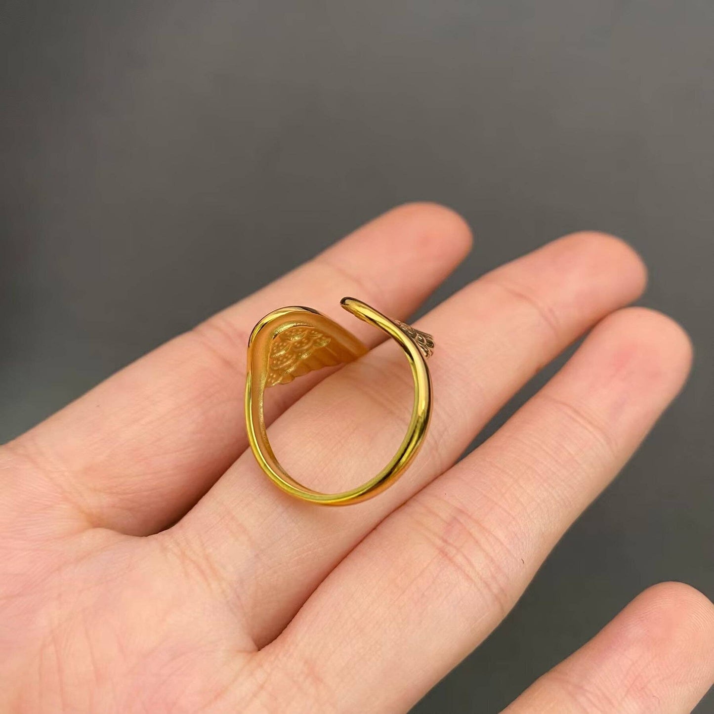 Wings 18K Gold Plated Stainless Steel Adjustable Ring - FGS