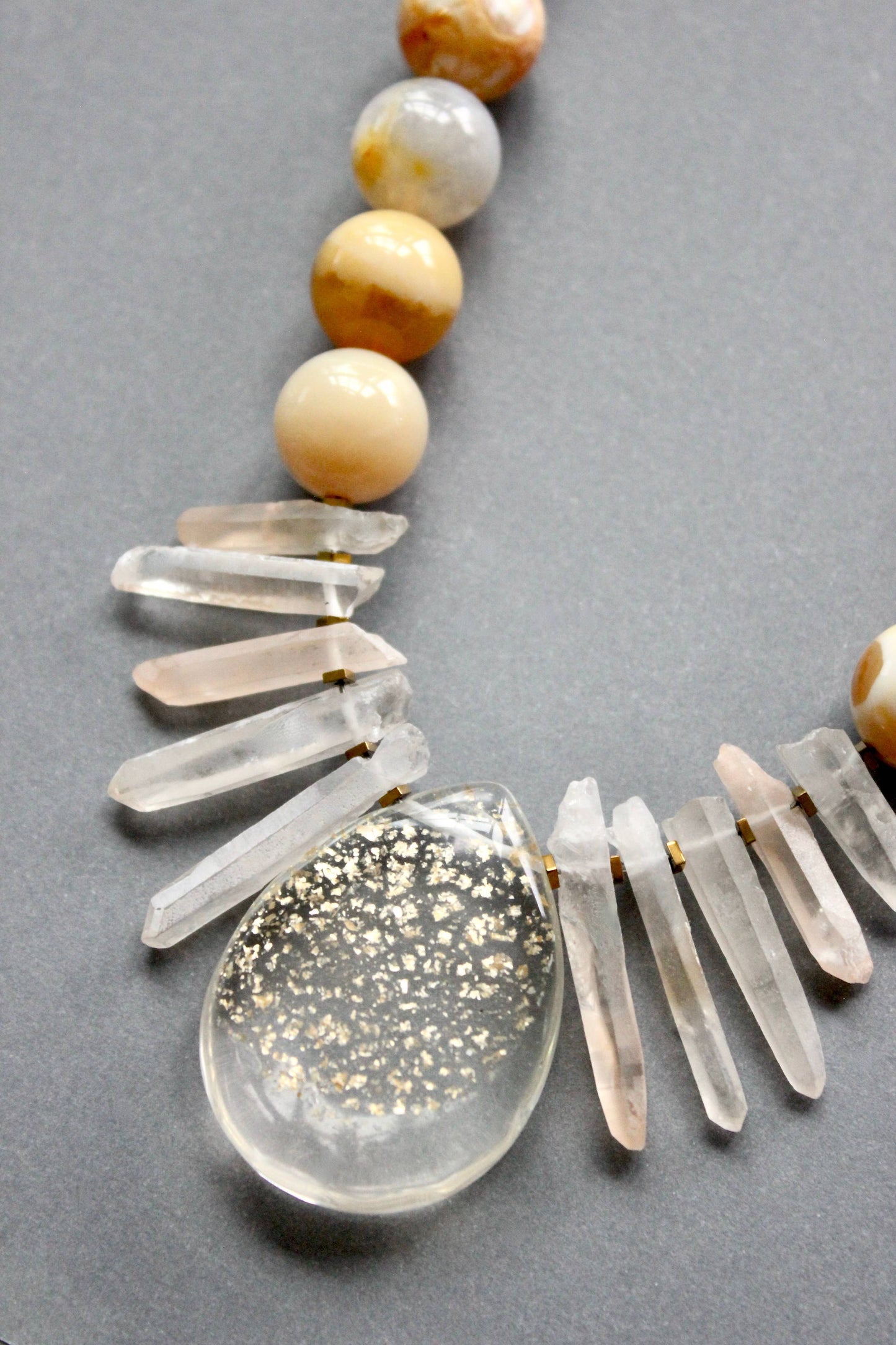 Quartz and yellow agate pendant necklace