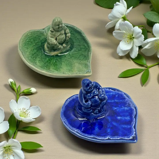 Buddha on Leaf Ceramic Incense Holder