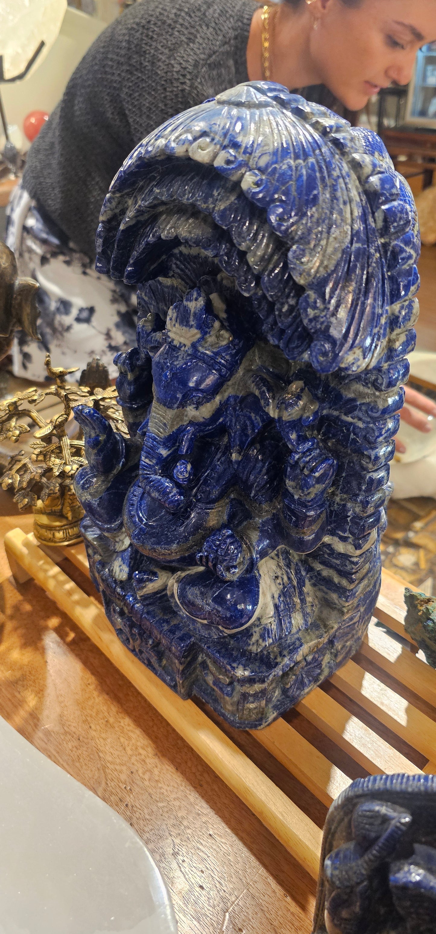 Medusa and Ganesha Lapis Lazuli Carved Stone Double Sided